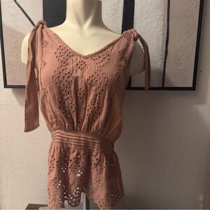 Cynthia Rowley Pink Eyelet Lace Blouse